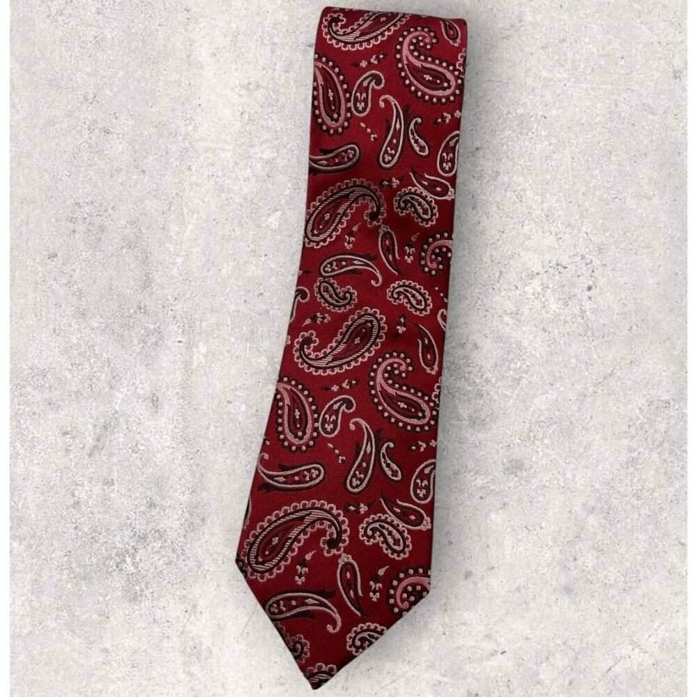 HUGO BOSS Silk Tie ITALY Burgundy Pink Paisley W:3.4" EUC